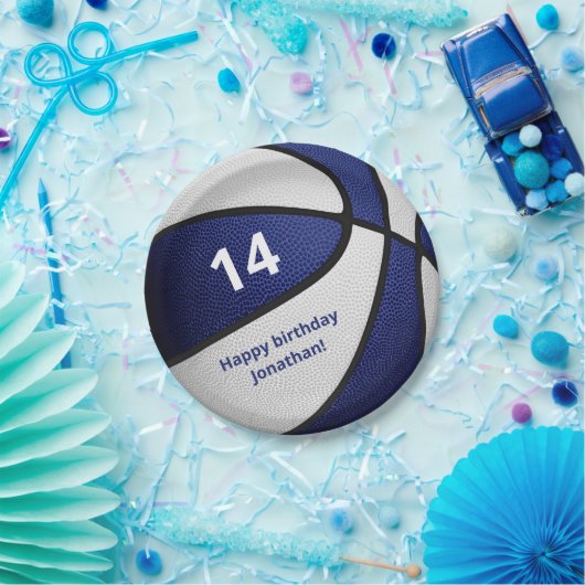 ブルーホワイトバスケットボール子供の誕生日お祝い ペーパープレート (パーティー)