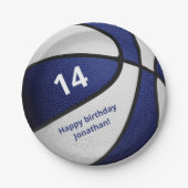 ブルーホワイトバスケットボール子供の誕生日お祝い ペーパープレート (正面)