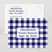 ブルーホワイトバッファローチェック名ファミリー懇親会パーティー インビテーションポストカード (正面/裏面)