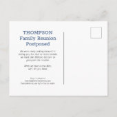 ブルーホワイトバッファローチェック延期された家族懇親会 案内ポストカード (裏面)