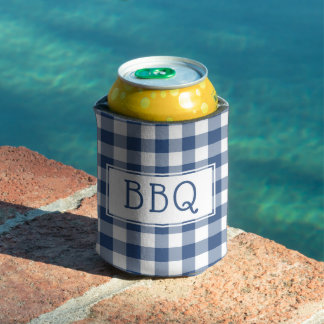 ブルーホワイトバッファローチェックBBQパーティー 缶クーラー