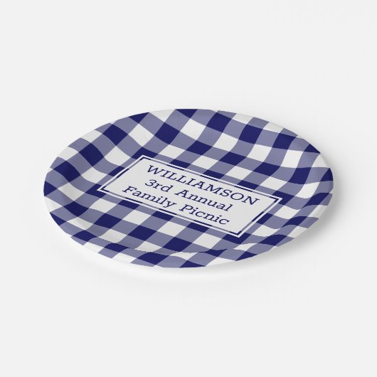 ブルーホワイトバッファローファミリーピクニックの名前を確認 ペーパープレート (アングル)