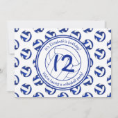 ブルーホワイトバレーボールの女の子の誕生日パーティー 招待状 (裏面)