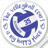 ブルーホワイトバレーボールコート私の幸せな場所 シール (正面)