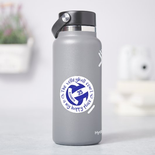 ブルーホワイトバレーボールコート私の幸せな場所 シール (HydroFlask)