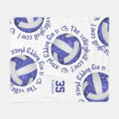 ブルーホワイトバレーボールコートhappy placeタイポグラフィ フリースブランケット (正面(横))