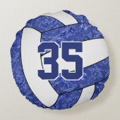 ブルーホワイトバレーボールチームカラーズガールスポーツルーム ラウンドクッション (裏面)