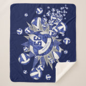 ブルーホワイトバレーボール星の女の子名前をカスタムする シェルパブランケット (正面)