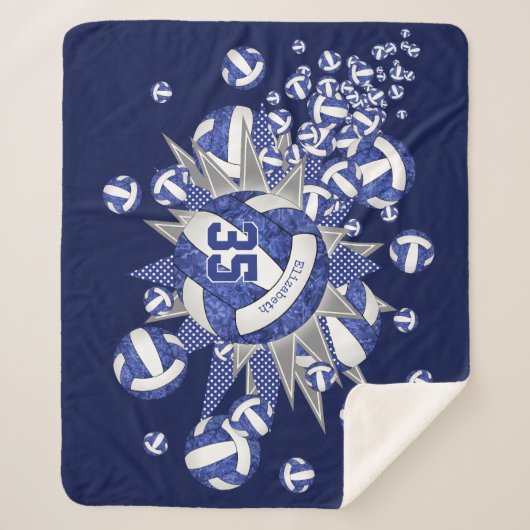 ブルーホワイトバレーボール星の女の子名前をカスタムする シェルパブランケット (正面)