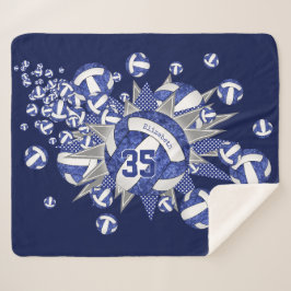 ブルーホワイトバレーボール星の女の子名前をカスタムする シェルパブランケット
