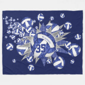 ブルーホワイトバレーボール星ガールスポカスタムーツ フリースブランケット (正面(横))