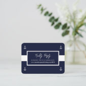 ブルーホワイトパター航海のンWebサイト結婚式RSVP エンクロージャーカード (スタンド正面)