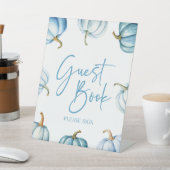 ブルーホワイトパンプキン秋オータムゲストブック 台座サイン (インサイチュ)