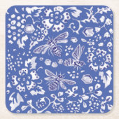 ブルーホワイトビーフローラ素朴ファームハウスコテージ スクエアペーパーコースター (正面)