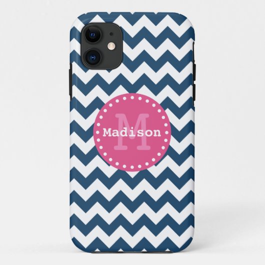 ブルーホワイトピンクシェブロンジグザグモノグラム Case-Mate iPhoneケース (裏面)