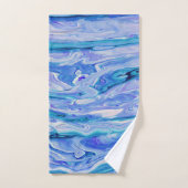 ブルーホワイトピンクティール(緑がかった色)薄紫マーブルゲート抽象芸術 バスタオルセット (ハンドタオル)