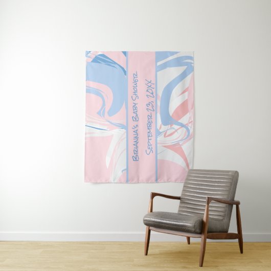 ブルーホワイトピンク大理石スワール赤ちゃんシャワー タペストリー (インサイチュ)