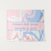 ブルーホワイトピンク大理石スワール赤ちゃんシャワー タペストリー (正面(横))