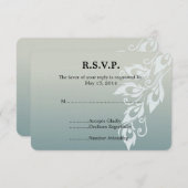 ブルーホワイトピーコックフェザーウェディングRSVP 出欠カード (正面/裏面)