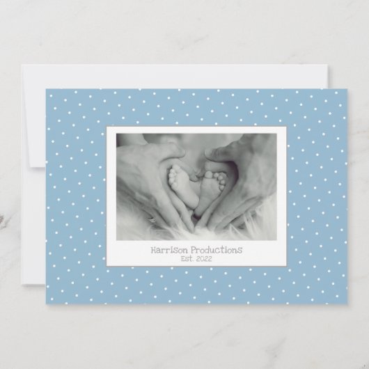 ブルーホワイトフォトコラージュ男の赤ちゃんウェルカム誕生A 案内状 (裏面)