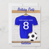 ブルーホワイトフットボールサッカージャージー誕生日パーティー 招待状 (正面)