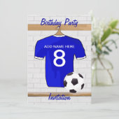 ブルーホワイトフットボールサッカージャージー誕生日パーティー 招待状 (スタンド正面)