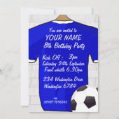 ブルーホワイトフットボールサッカージャージー誕生日パーティー 招待状 (裏面)
