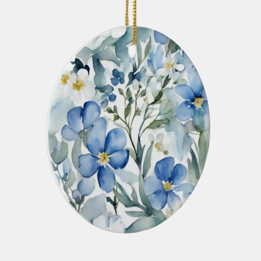 ブルーホワイトフラワーウォーターカラーシック セラミックオーナメント (右)