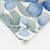 ブルーホワイトフラワーウォーターカラーシック フリースブランケット (角)