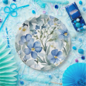 ブルーホワイトフラワーウォーターカラーシック ペーパープレート (パーティー)