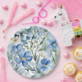 ブルーホワイトフラワーウォーターカラーシック ペーパープレート (パーティー)