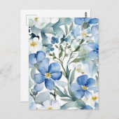 ブルーホワイトフラワーウォーターカラーシック ポストカード (正面/裏面)