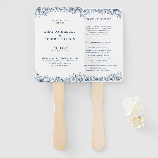 ブルーホワイトフラワーエレガントな結婚式 ハンドファン (正面&裏面)