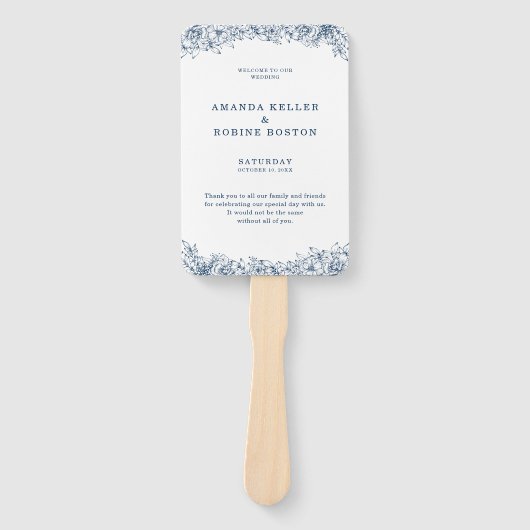 ブルーホワイトフラワーエレガントな結婚式 ハンドファン (正面)