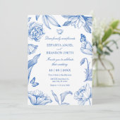ブルーホワイトフローラエレガントな結婚式 招待状 (スタンド正面)