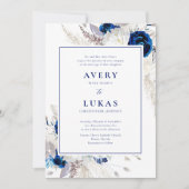 ブルーホワイトフローラエレガントウェディング 招待状 (正面)