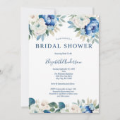 ブルーホワイトフローラエレガントブライダルシャワー招待 招待状 (正面)