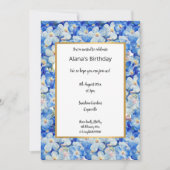 ブルーホワイトフローラエレガント誕生日招待状 招待状 (正面)