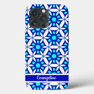 ブルーホワイトフローラオールオーバープリント iPhone 13 PROケース