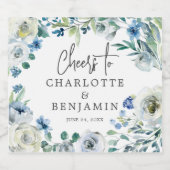 ブルーホワイトフローラカスタム春庭園の結婚式 スパークリングワインラベル (シングルラベル)