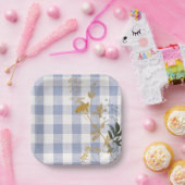 ブルーホワイトフローラギンガムプレイドカントリーファームハウス ペーパープレート (パーティー)