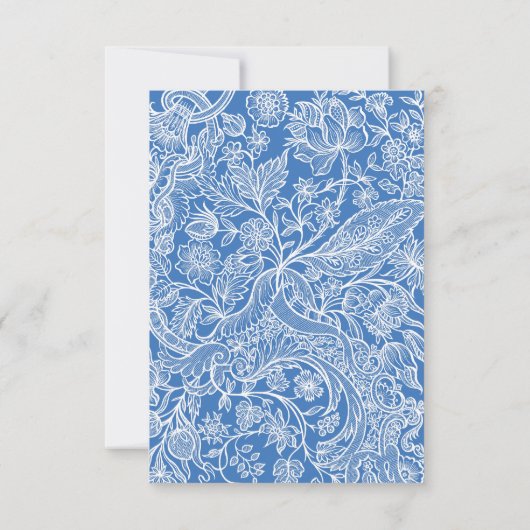 ブルーホワイトフローラクラシックヴィンテージ結婚式 招待状 (裏面)