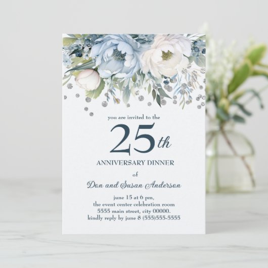 ブルーホワイトフローラシルバーグリッター25周年記念 招待状 (スタンド正面)