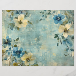 ブルーホワイトフローラジャンクジャーナルスクラップブック紙