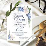 ブルーホワイトフローラディナーとドリンク30th Birthday 招待状<br><div class="desc">招待状この青と白のバラエレガントフローラ30th誕生日ディナーへの招待で友達や愛する人々をディナーやドリンクに追加するカスタマイズ可能な文字エリアを提供し、日付、時間、会場、RSVP情報など、特別な誕生祝いに必要なすべての詳細を簡単に含めることができる。さまざまな紙タイプとコーナースタイルがユニーク招待状で利用でき、デジタル形式を好んでダウンロードすもしるオプションも用意されている。</div>