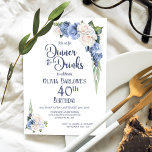 ブルーホワイトフローラディナーとドリンク40th Birthday 招待状<br><div class="desc">招待状この青と白のバラエレガントのフローラ40th誕生日ディナーへの招待で友達や愛する人々をディナーやドリンクに招待。日付、時刻、会場、RSVP情報など、特別な誕生祝いに必要なすべての詳細を簡単に含むことができるカスタマイズ可能な文字エリアを備えている。さまざまな紙タイプとコーナースタイルがユニーク招待状で利用でき、デジタル形式を好んでダウンロードすもしるオプションも用意されている。</div>