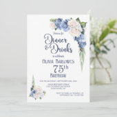 ブルーホワイトフローラディナー&ドリンク75誕生日 招待状 (スタンド正面)
