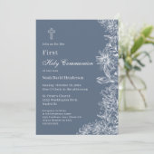 ブルーホワイトフローラファーストホーリーコミュニオン 招待状 (スタンド正面)