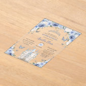 ブルーホワイトフローラプリンセスキャッスルキンセアニェラXV アクリル招待状 (レイダウン)