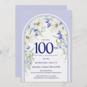 ブルーホワイトフローラボホアルチ100thバースデーパーティー 招待状 (正面/裏面)